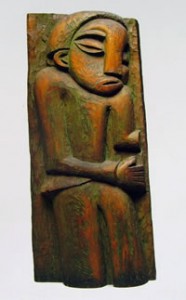 Karl Schmidt-Rottluff: Sofferente, anno 1920, scultura in legno, h. 20 cm., Brücke-Museum, Berlino.